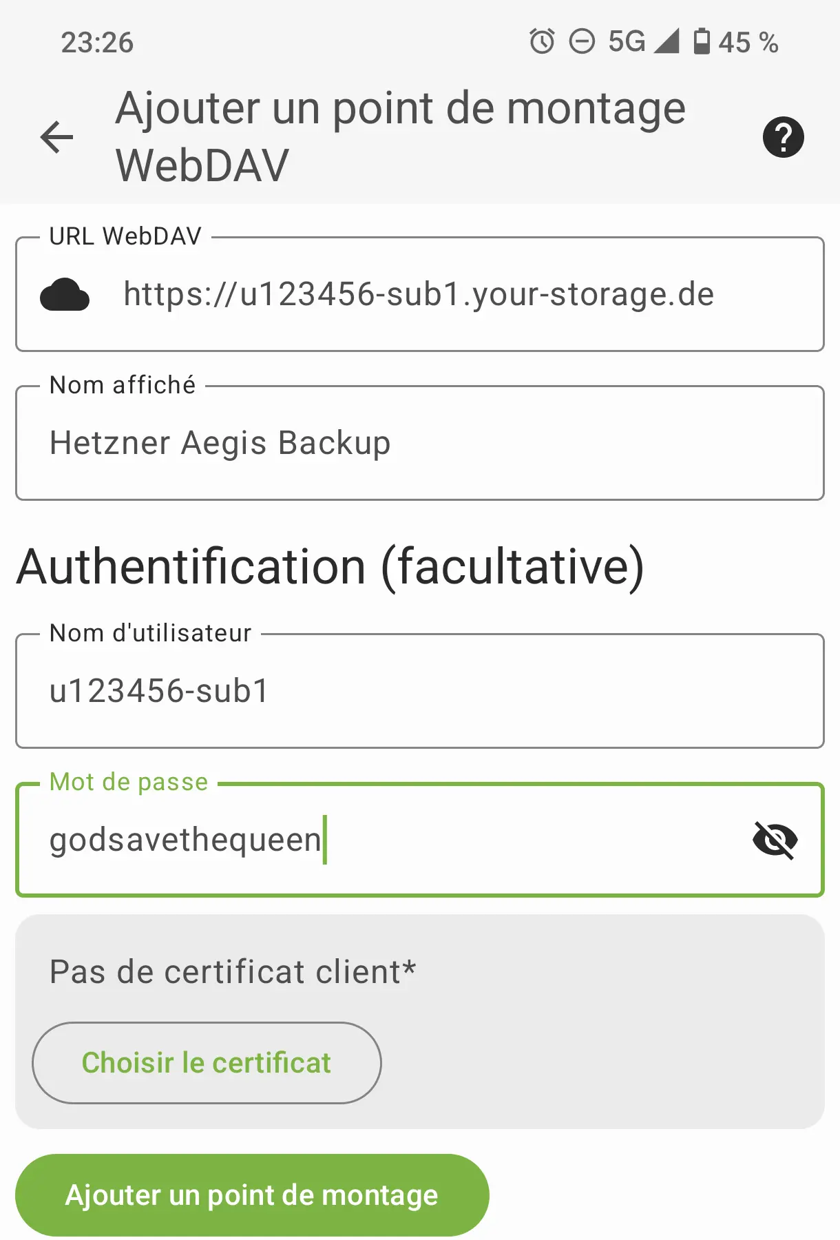 Configuration WebDAV dans DAVx5